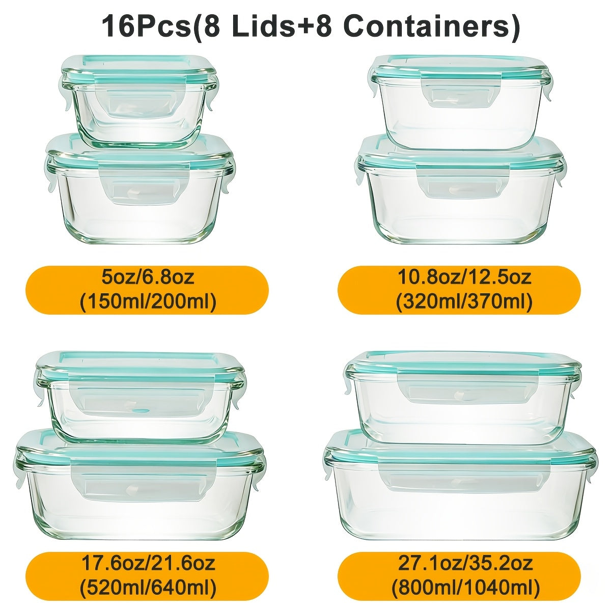 16 Piece Glass Food Storage Containers with Lids – Durable Set