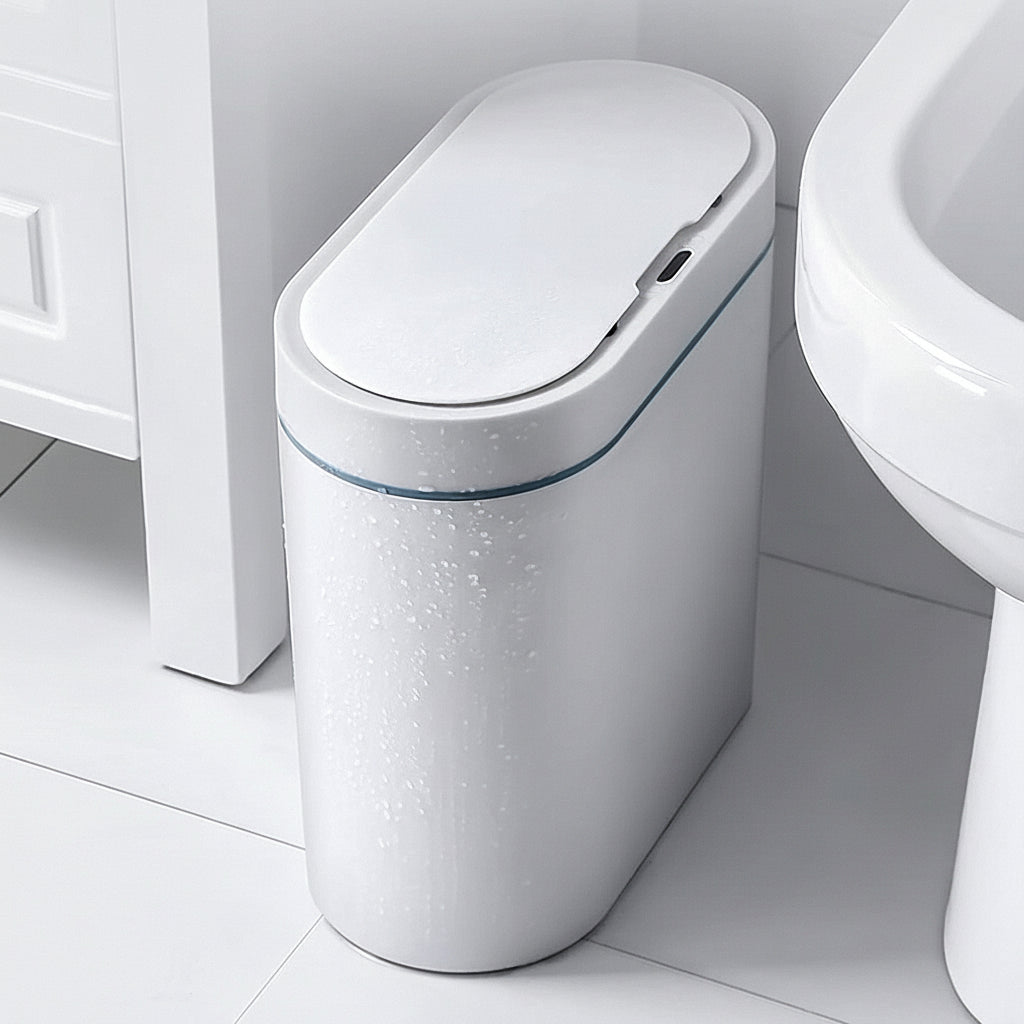 Smart Waterproof Trash Can With Automatic Lid Open Seam White
