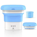 Collapsible container with blue lid on a white background