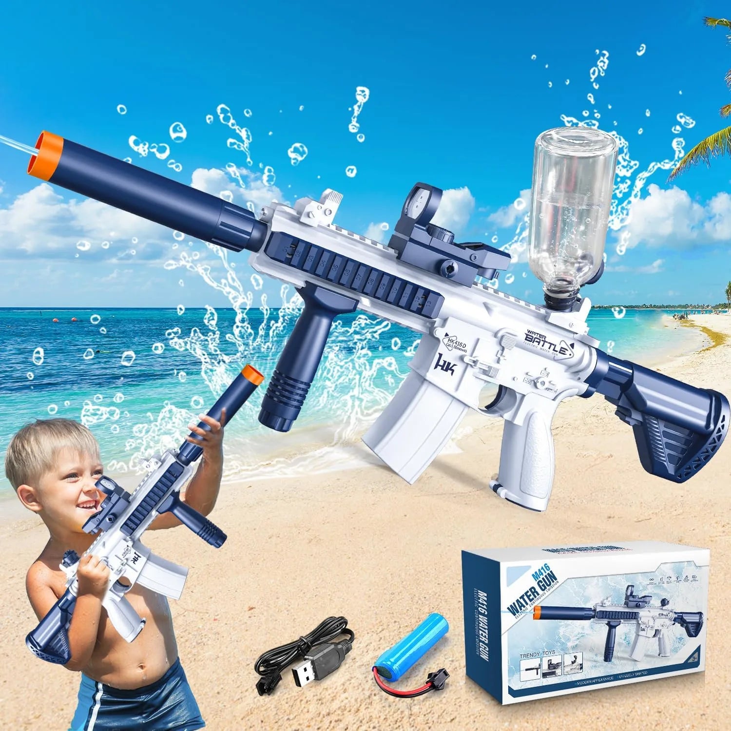 New Rechargeable Electric Water Gun Automatic Squirt Rifle Toy Gun
