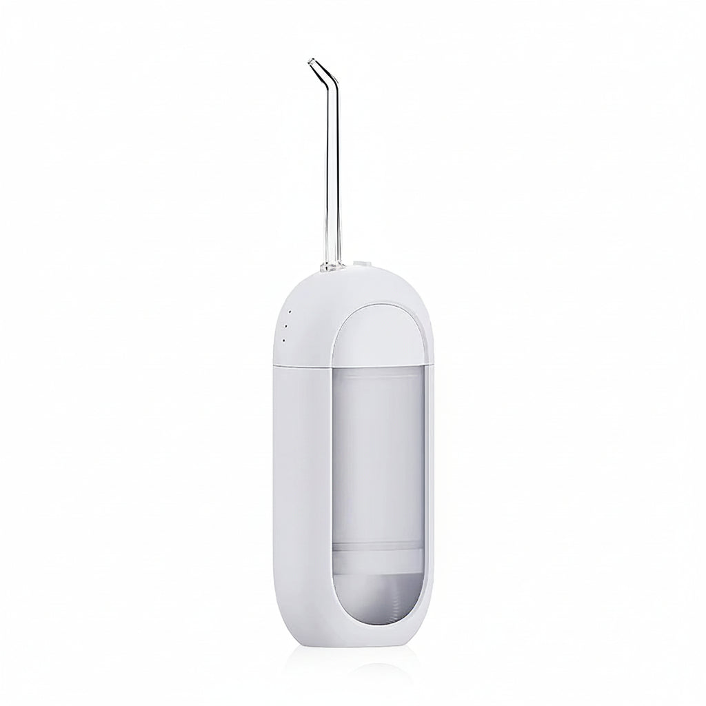 White dental water flosser with 'TOOTHY' branding on a white background