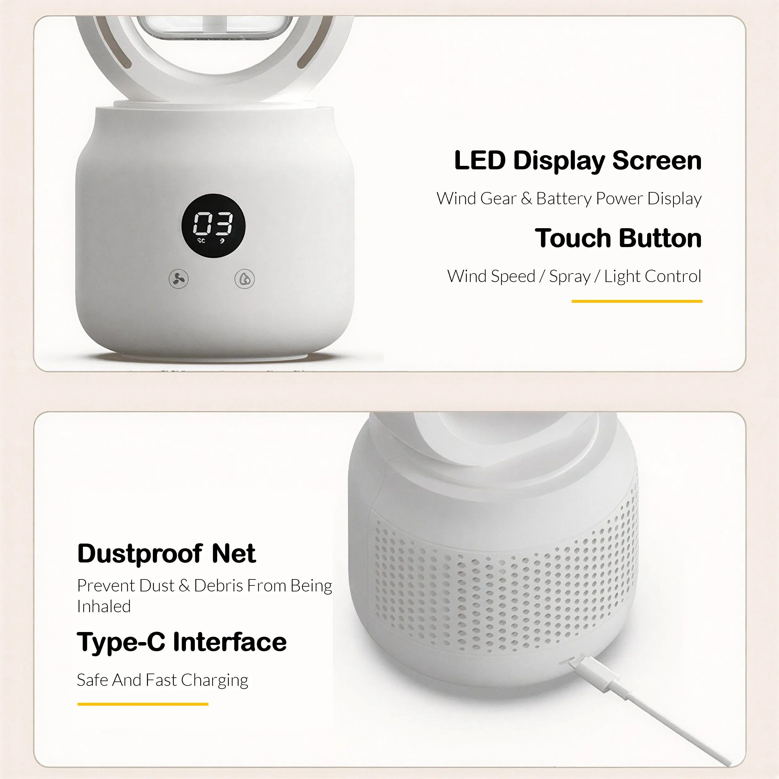 Portable Rechargeable Bladeless Water Cooler With Mist Sprayer