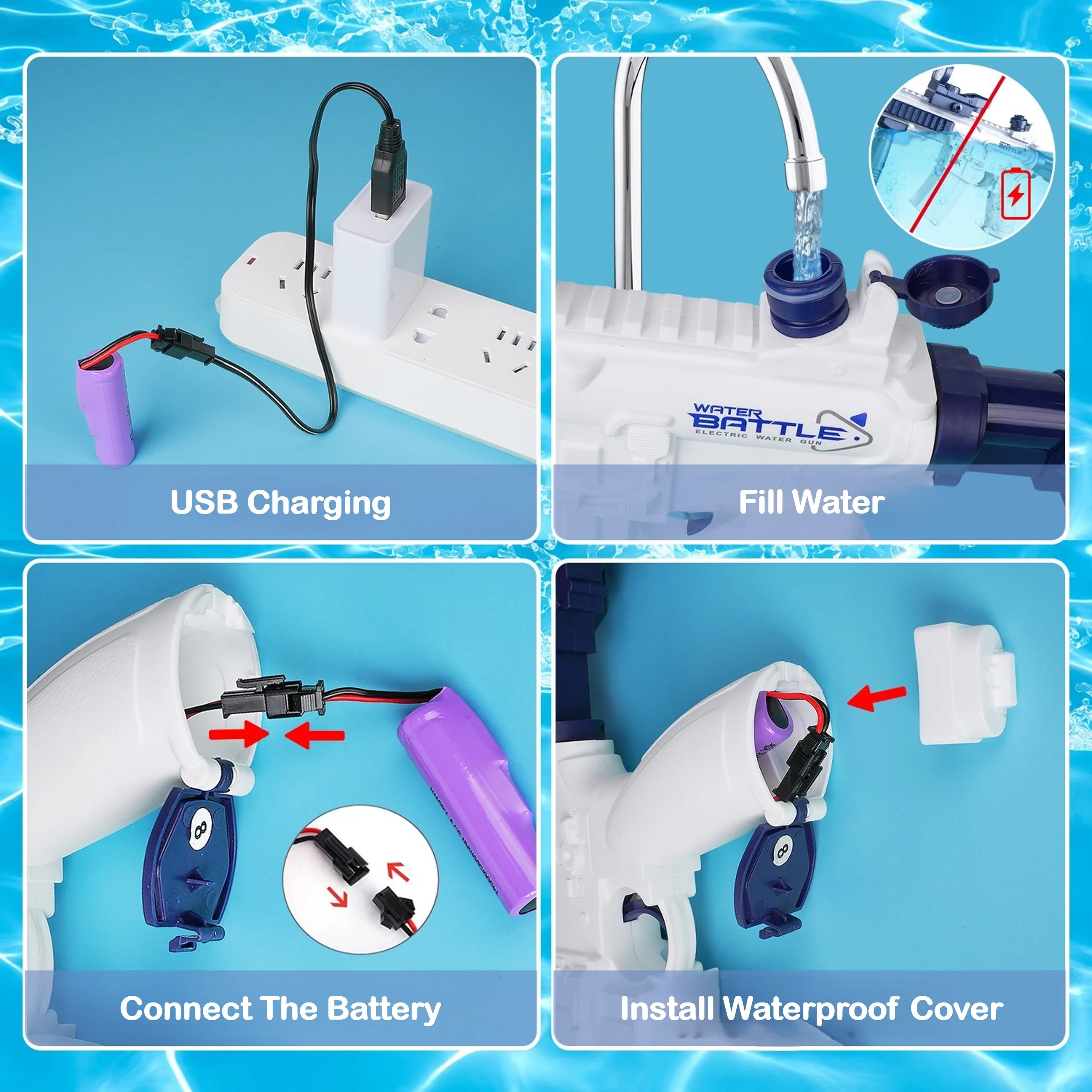 New Rechargeable Electric Water Gun Automatic Squirt Rifle Toy Gun