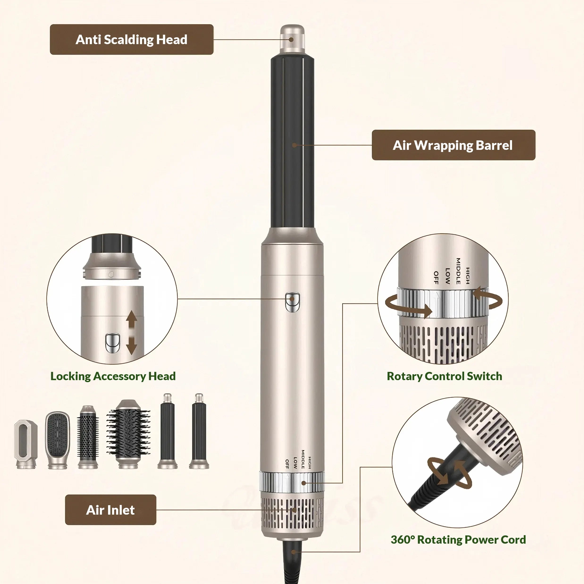6 In 1 Hair Dryer Brush And Volumizer For Salon Style Results