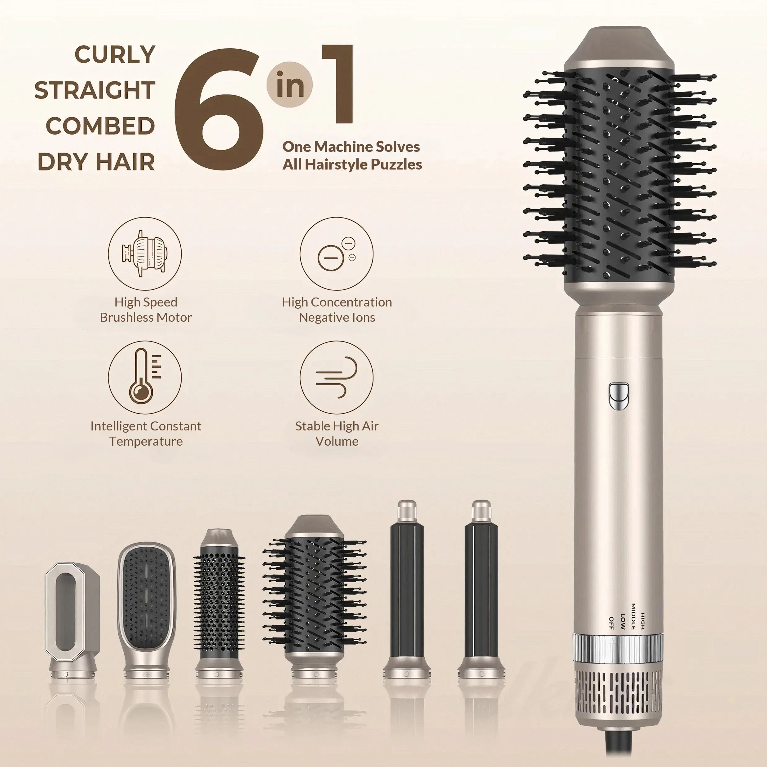6 In 1 Hair Dryer Brush And Volumizer For Salon Style Results