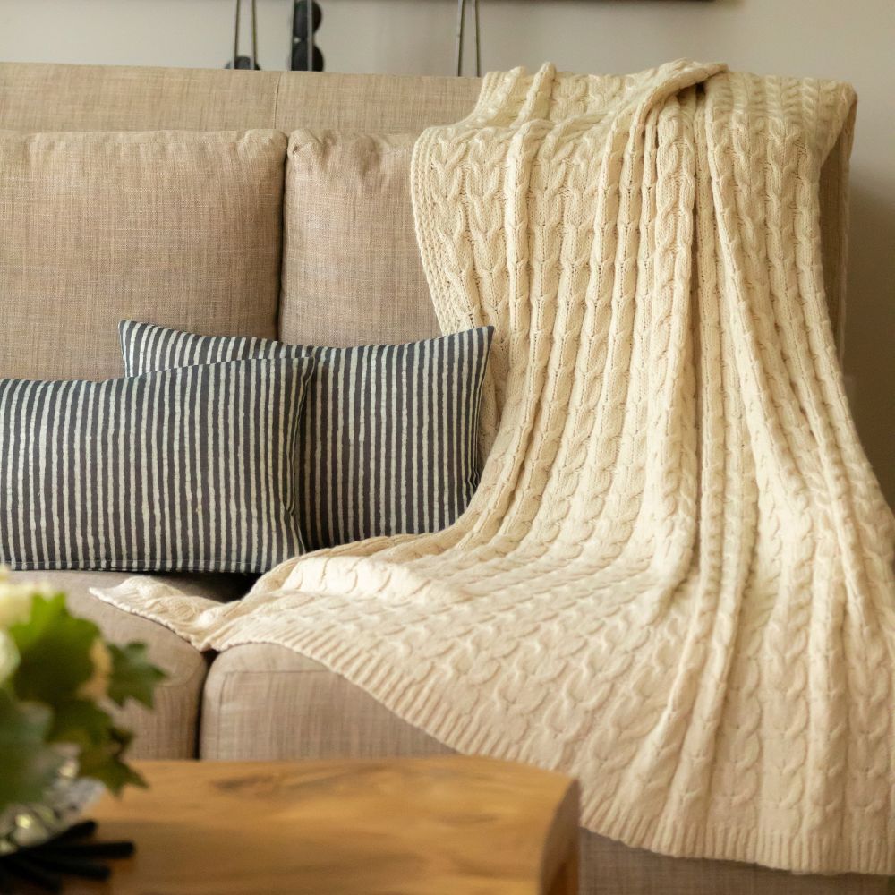 Handloomed Peruvian Pima Cotton & Undyed Ivory Alpaca Throw Blanket
