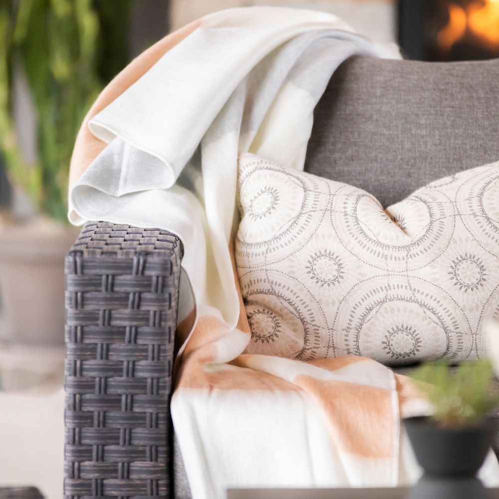 Handwoven Apricot Mist Alpaca Throw Blanket From Ecuador