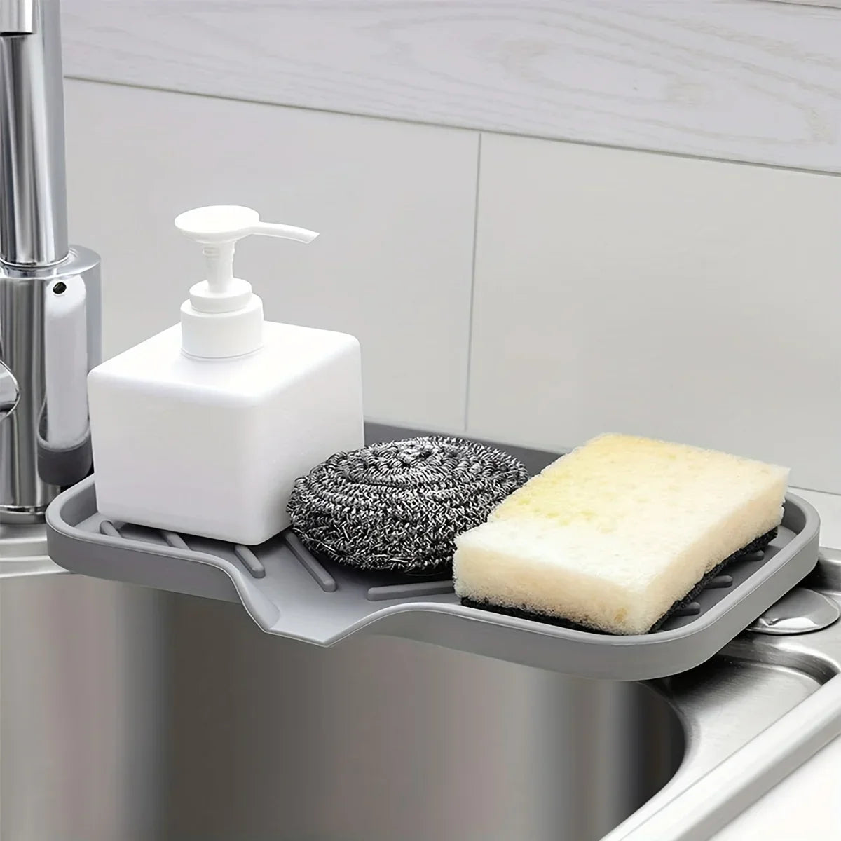 Multifunctional Silicone Sink Tray with Drain – Organizer for Kitchen & Bathroom