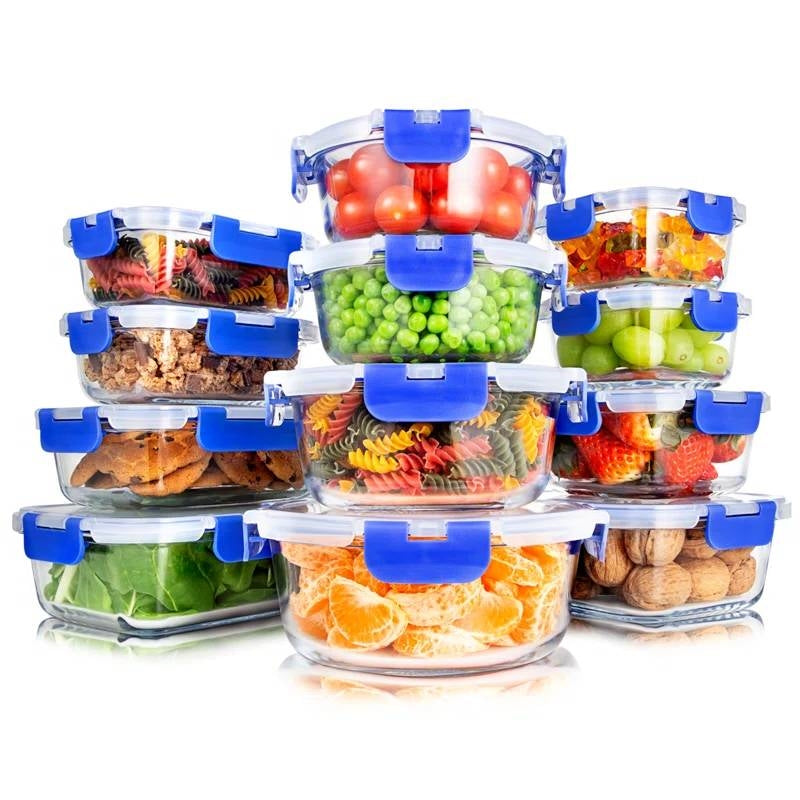 Glass Food Storage Container Bakeware Set with Snap Locking Lids 24 Pieces