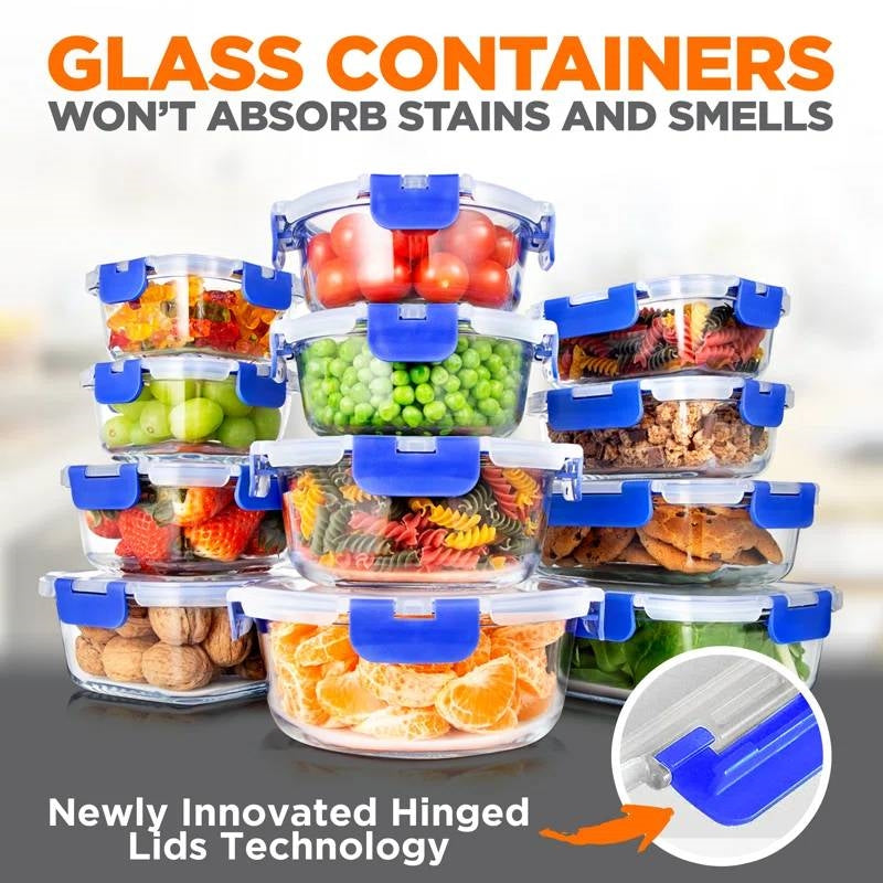 Glass Food Storage Container Bakeware Set with Snap Locking Lids 24 Pieces