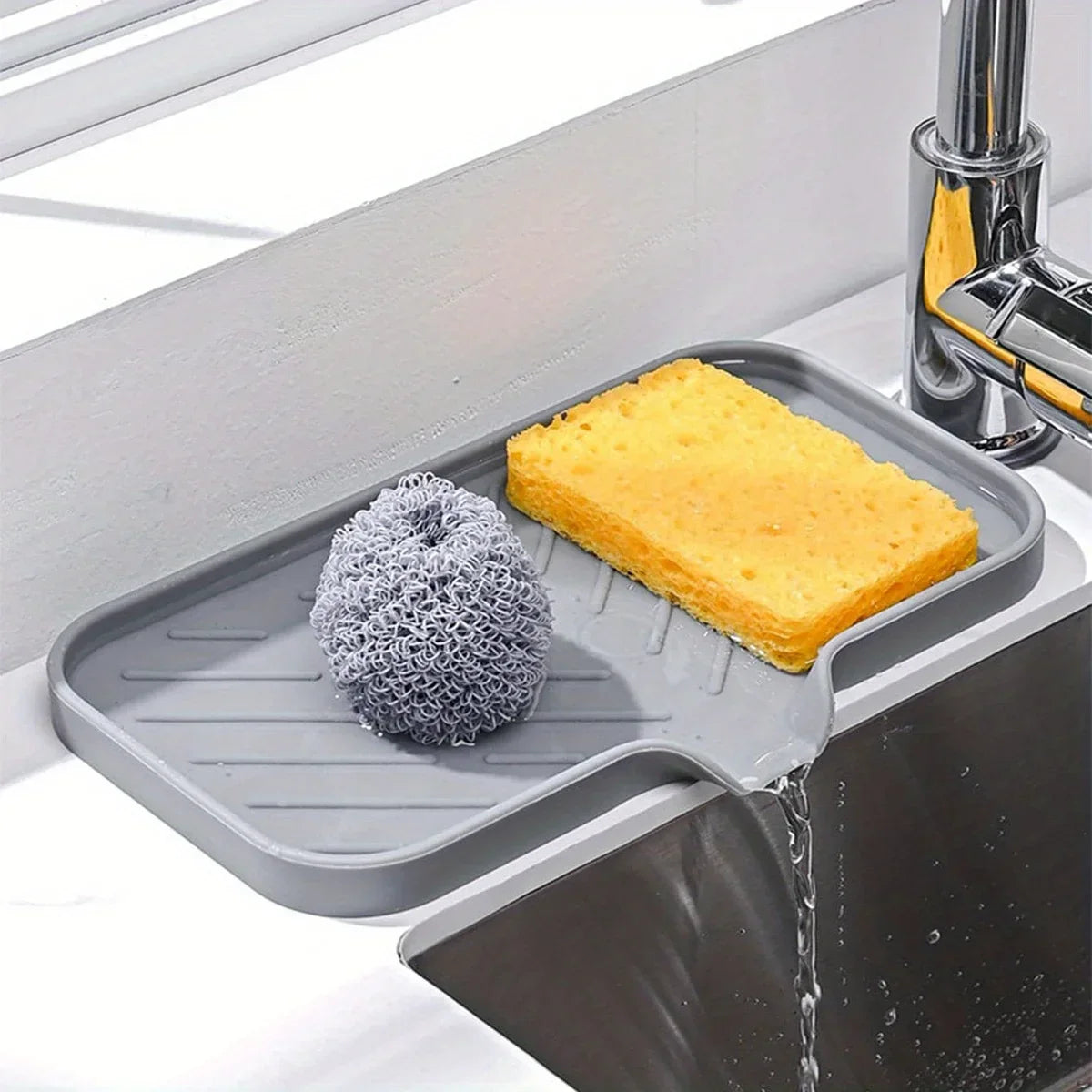 Multifunctional Silicone Sink Tray with Drain – Organizer for Kitchen & Bathroom