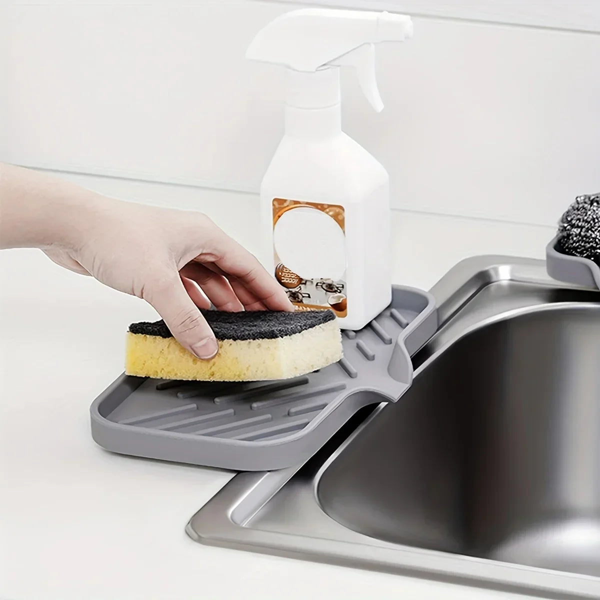 Multifunctional Silicone Sink Tray with Drain – Organizer for Kitchen & Bathroom