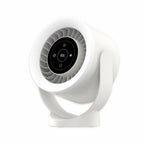 White desk fan with digital display on a white background