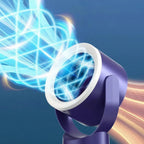 Purple device emitting a blue energy field against a dark background