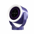 Purple and white desk fan on a white background