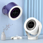 Two air purifiers, one wall-mounted and one on a stand, against a light blue wall.