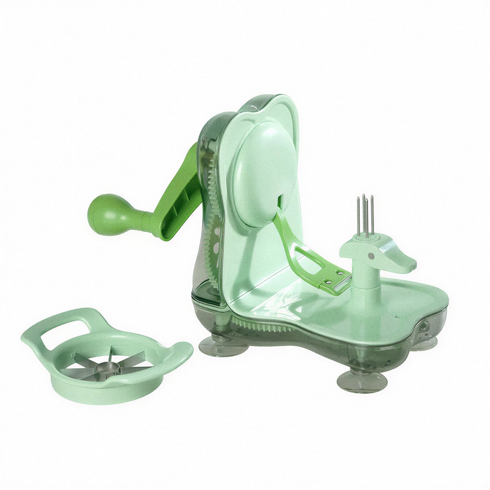 Green apple peeler on a white background