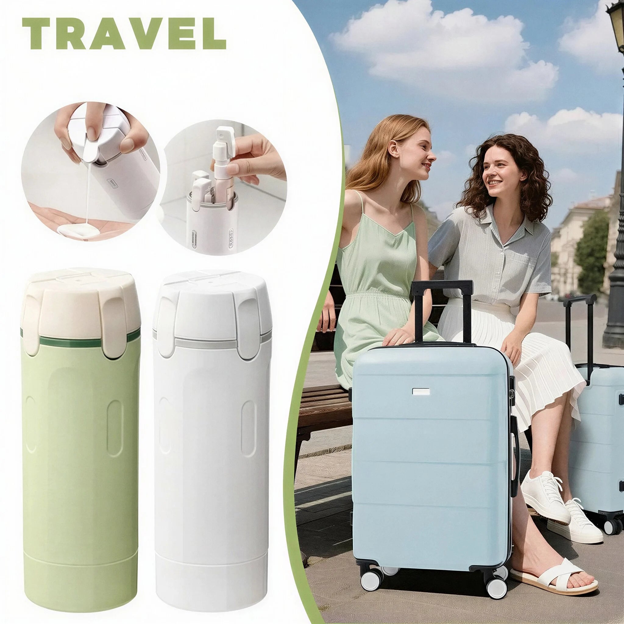 4 In 1 Travel Dispenser Bottles & Toiletry Containers With Labels